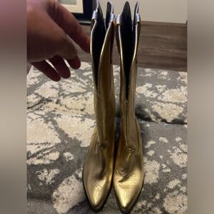 Cowgirl Cowboy Western Stitched Boots Pointy Toe Knee High gold size 8